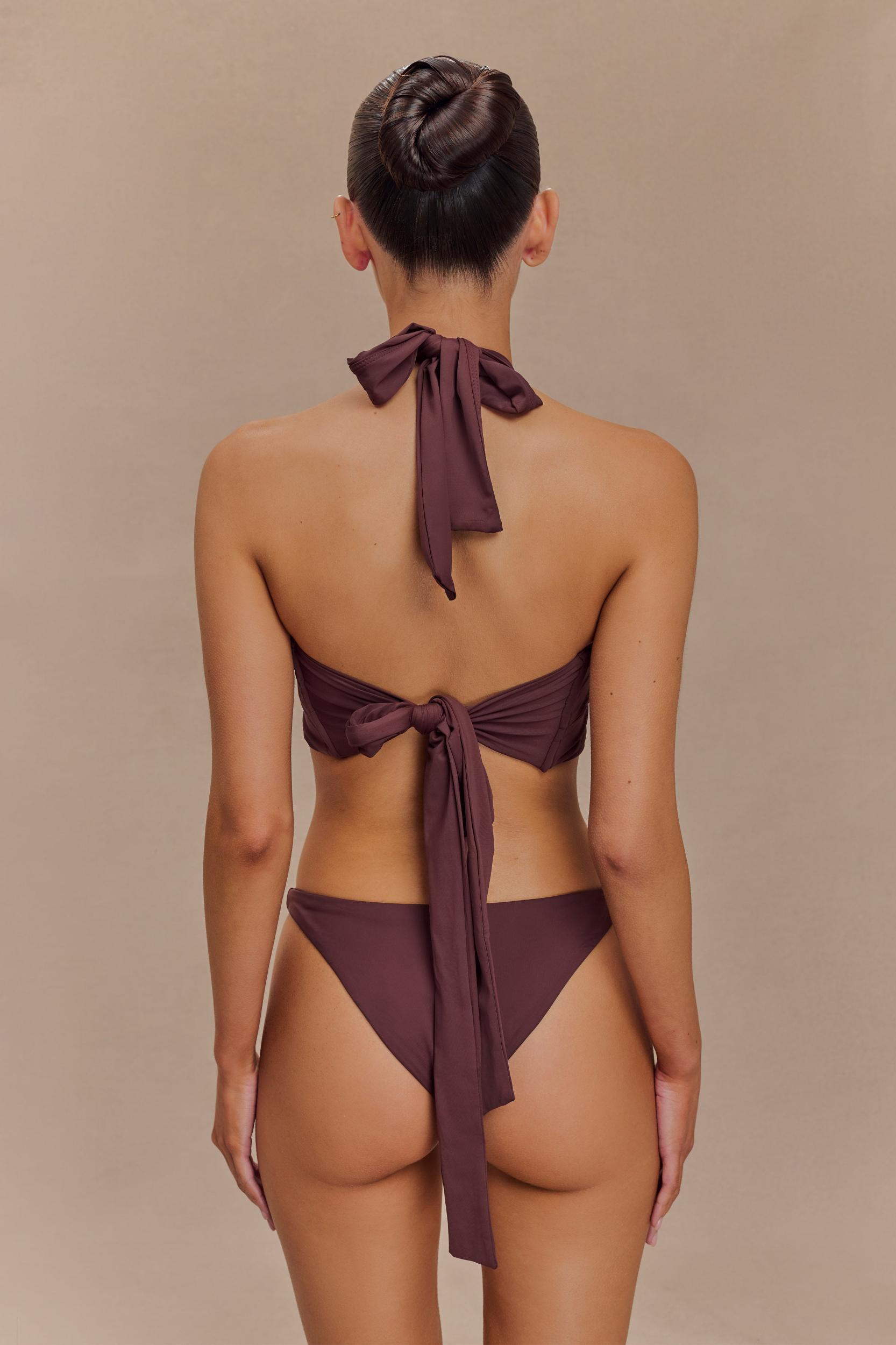 Carissa Floral Hardware Halter Bikini Top - Chocolate Product Image