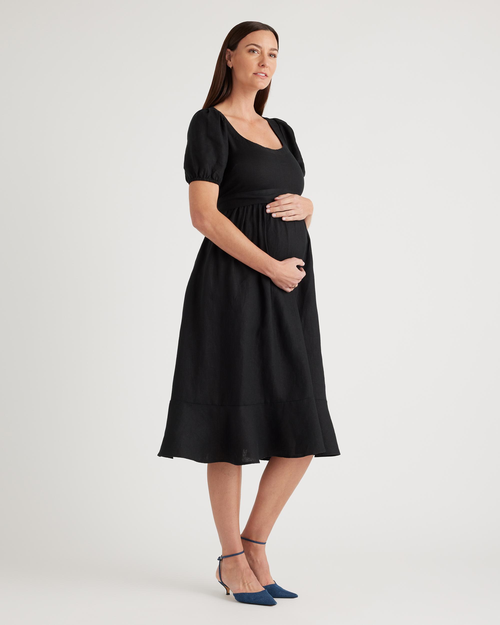 Quince | Women's 100% European Linen Maternity Short Sleeve Midi Dress Tencel Product Image
