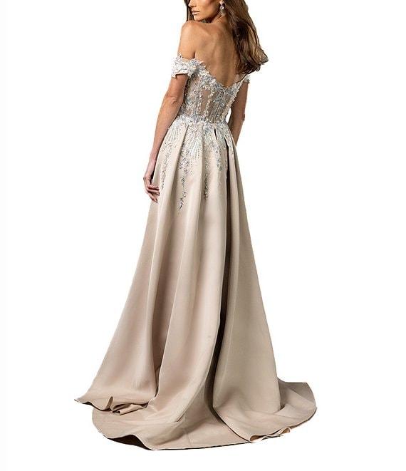 Terani Couture Off The Shoulder Lace Mermaid Gown With Over Skirt Product Image