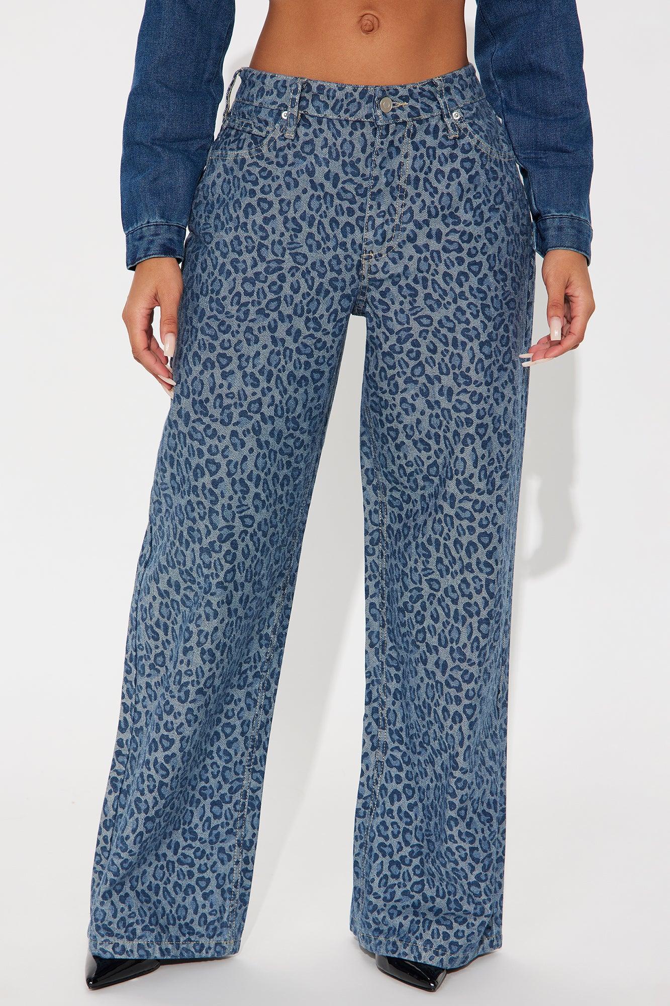 Ferociously Leopard Print Wide Leg Jeans - Medium Wash Female Product Image