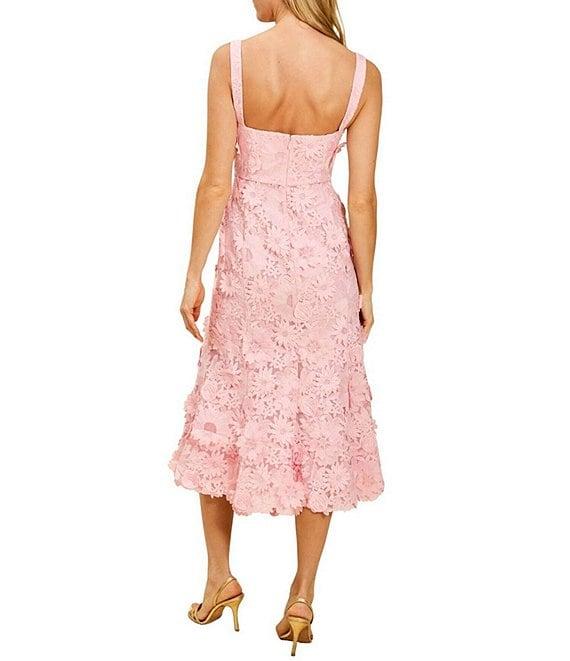 Mestiza New York Manila 3D Floral Lace Square Scalloped Neckline Sleeveless Midi Dress Product Image