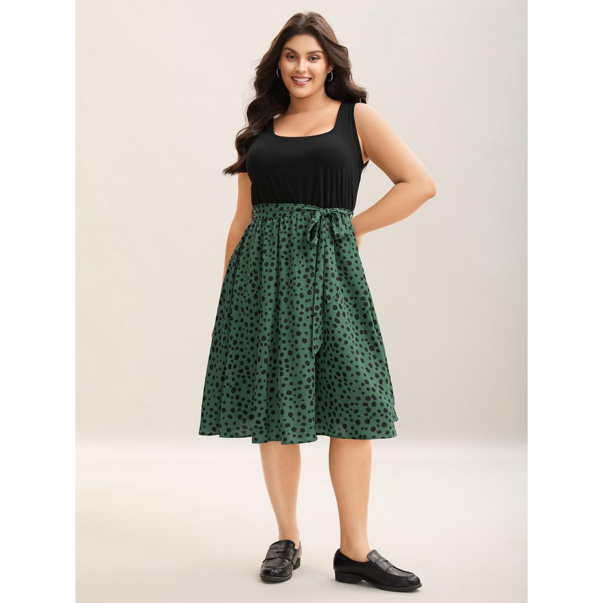 Plus Size Supersoft Leopard Belted Print Midi Dress Black Women Casual Belted U-neck Sleeveless Curvy BloomChic 18-20/2X Product Image