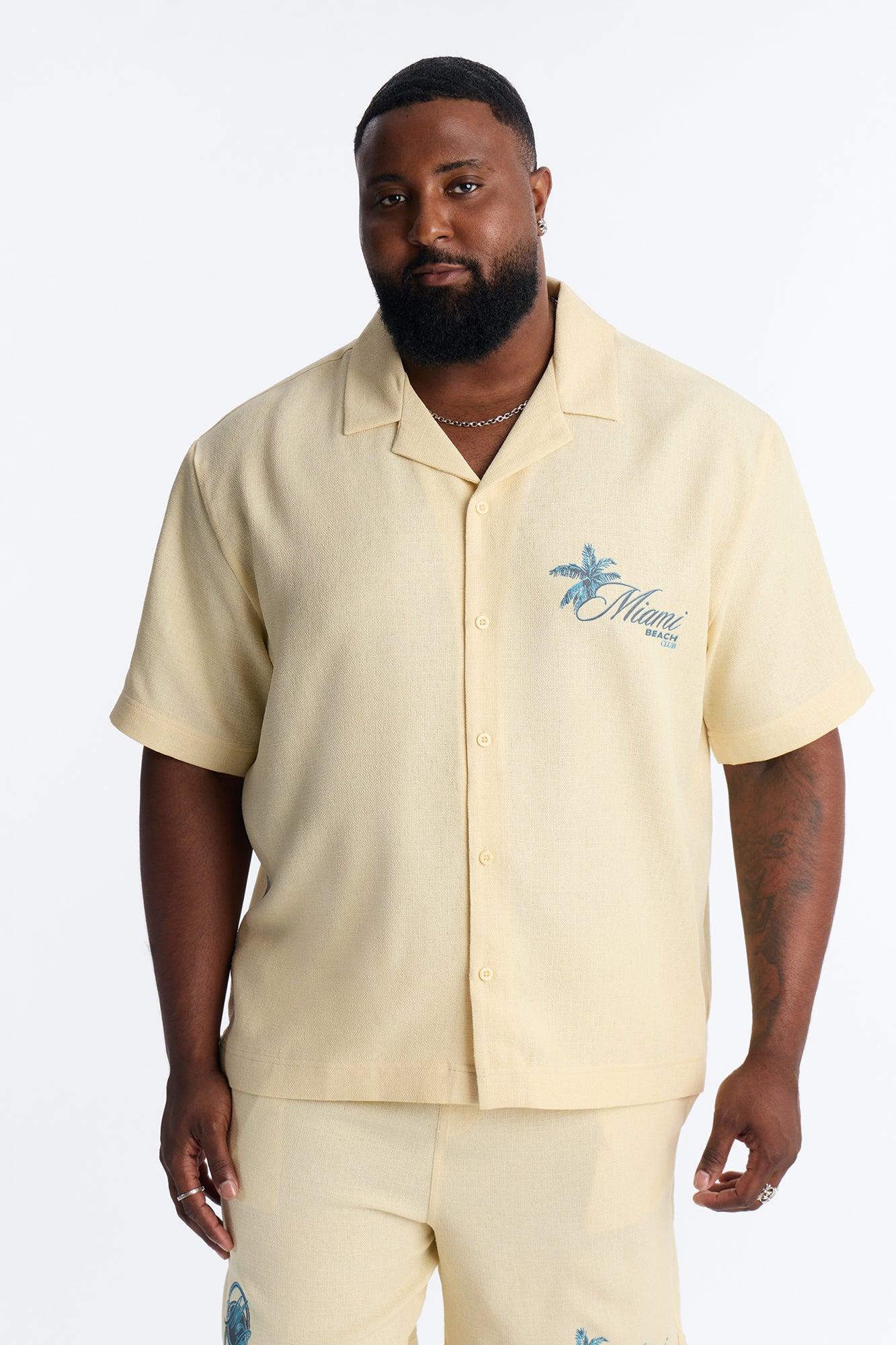 Miami Beach Club Button Up Shirt - Butter Yellow Male Product Image