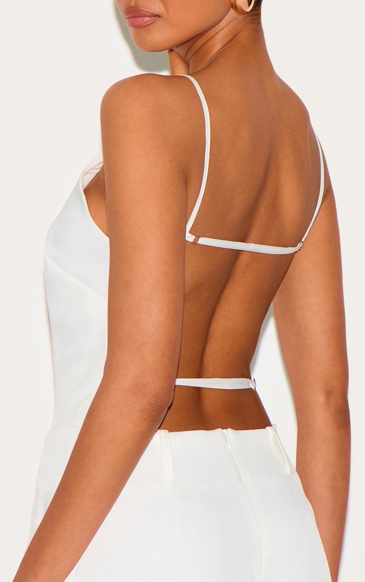 White Tailored Backless Boat Neck Romper Product Image