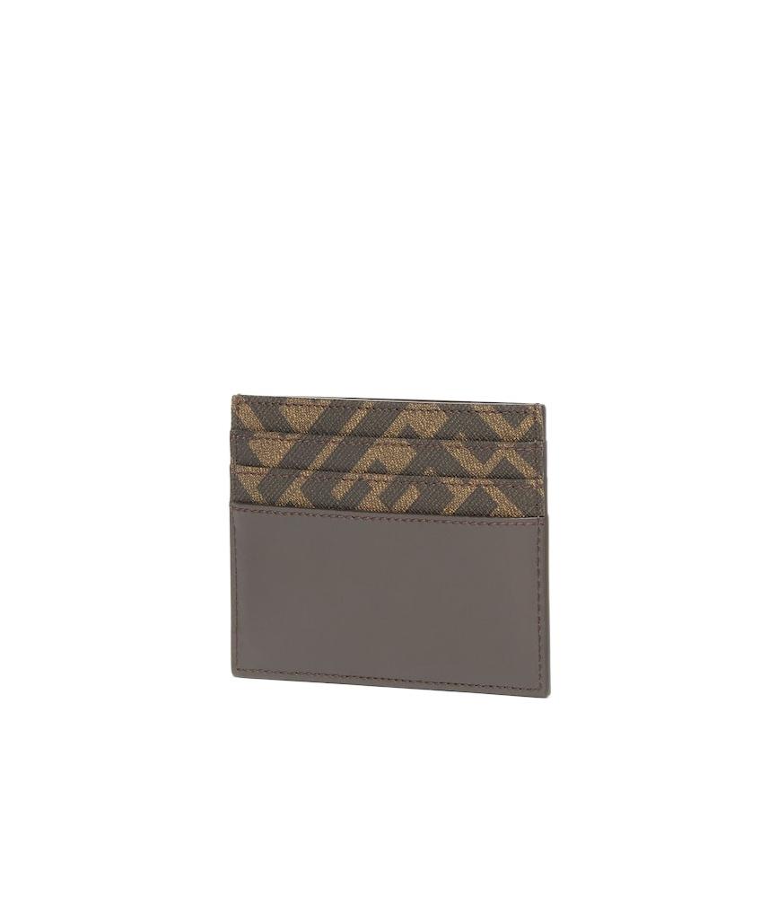 FENDI Brown Card-holder With Squared Ff Motif In Leather And Ff Canvas Man In Ebony Product Image