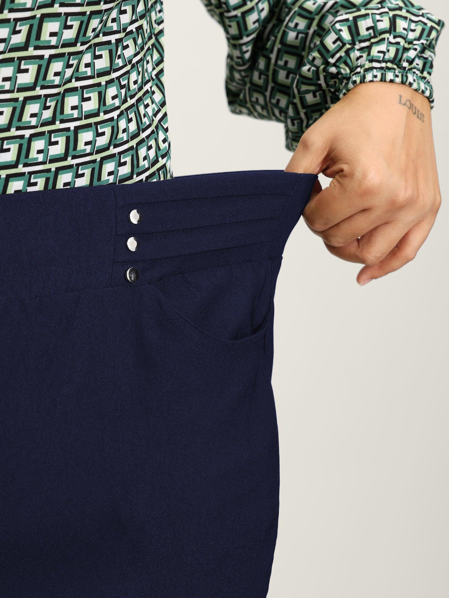 Rivets Wide Waistband Stretchy Pants Female Product Image