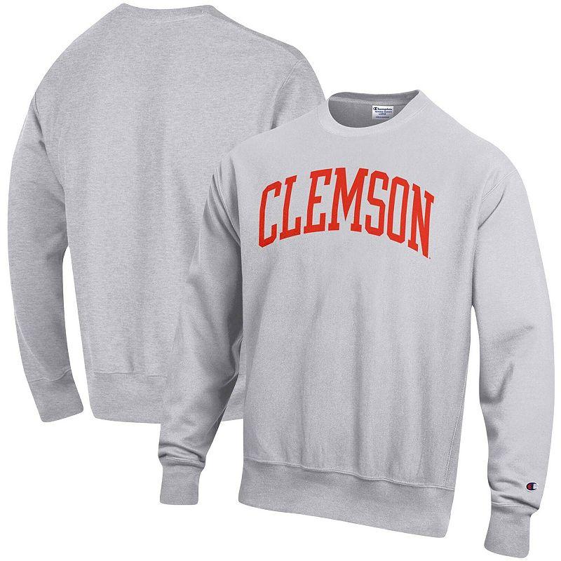 Men's Champion Heathered Gray Clemson Tigers Arch Reverse Weave Pullover Sweatshirt,  Product Image
