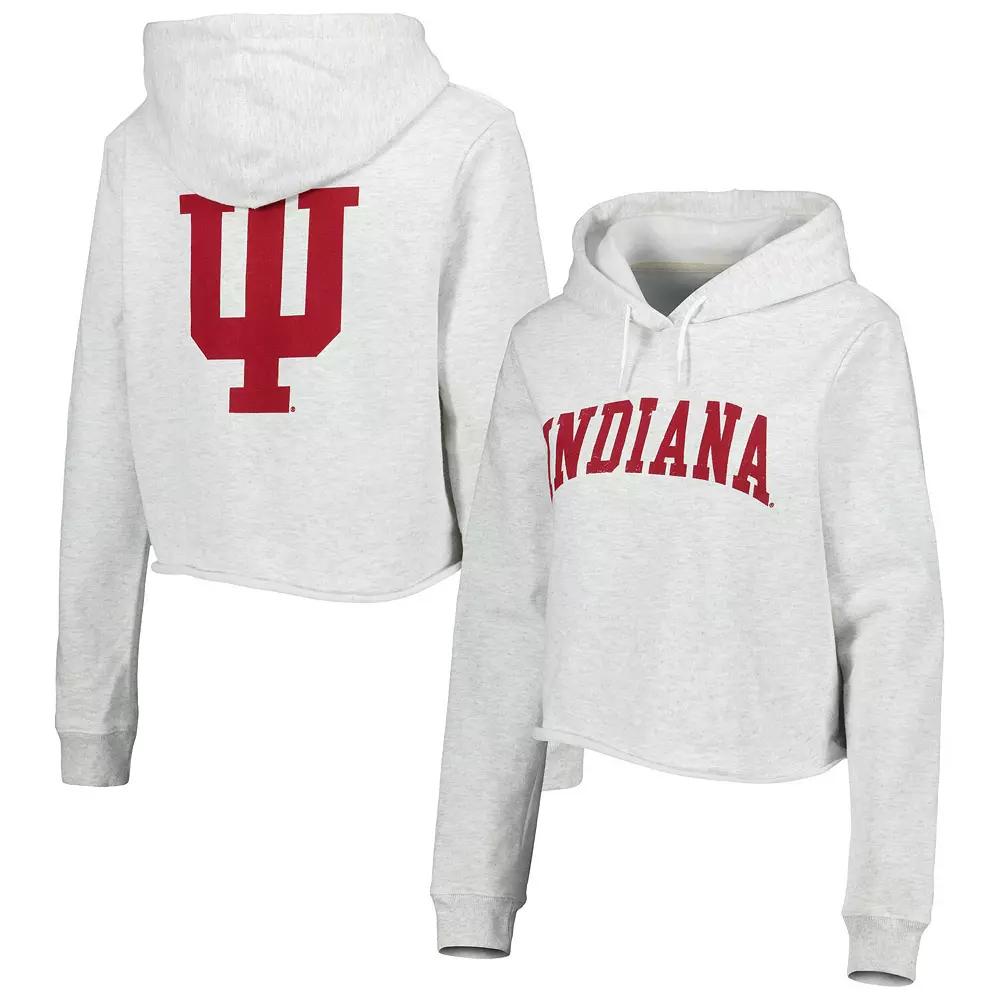 Women's League Collegiate Wear Ash Indiana Hoosiers 2-Hit 1636 Cropped Pullover Hoodie,  Product Image