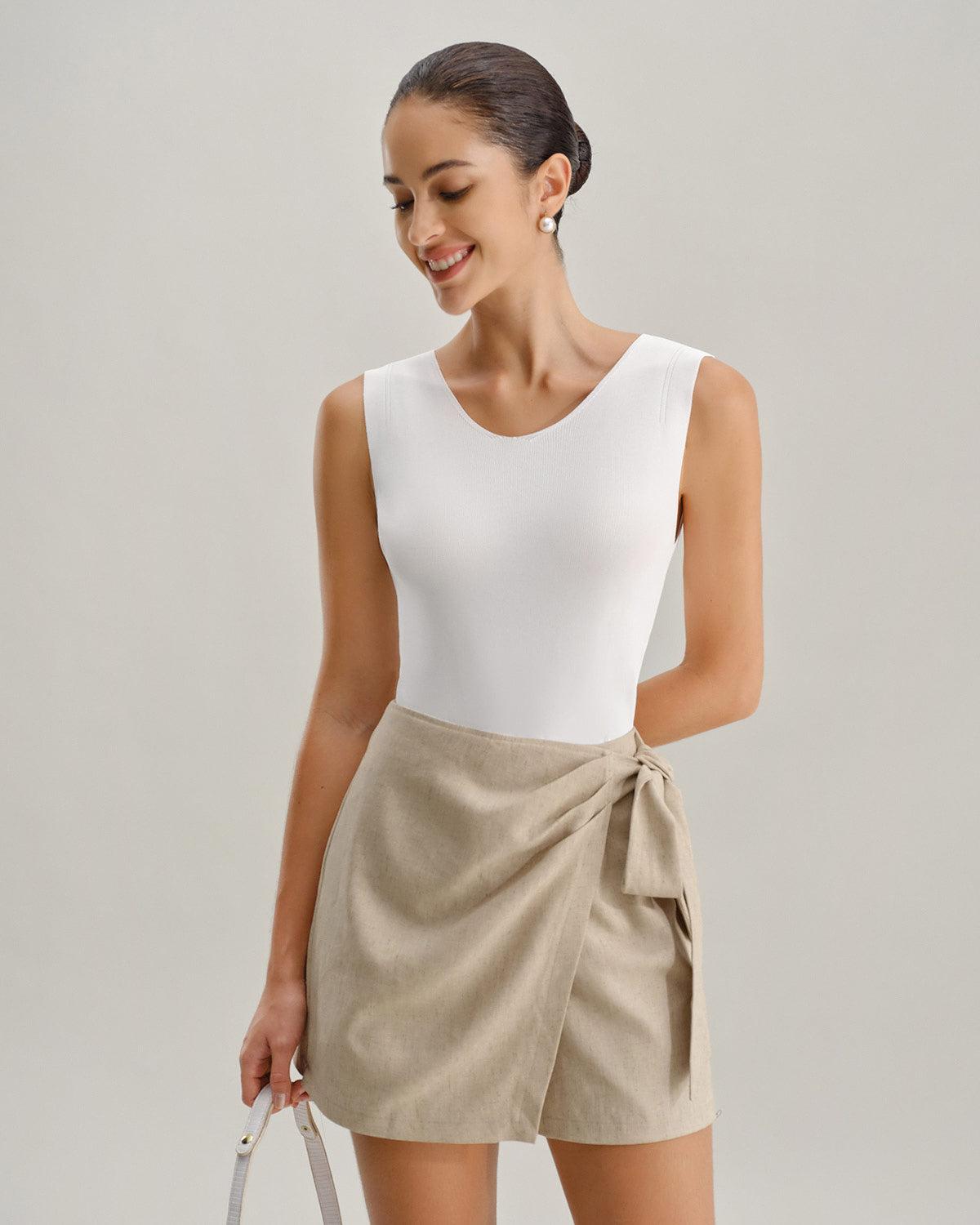 Khaki Ruched A-Line Skort Product Image