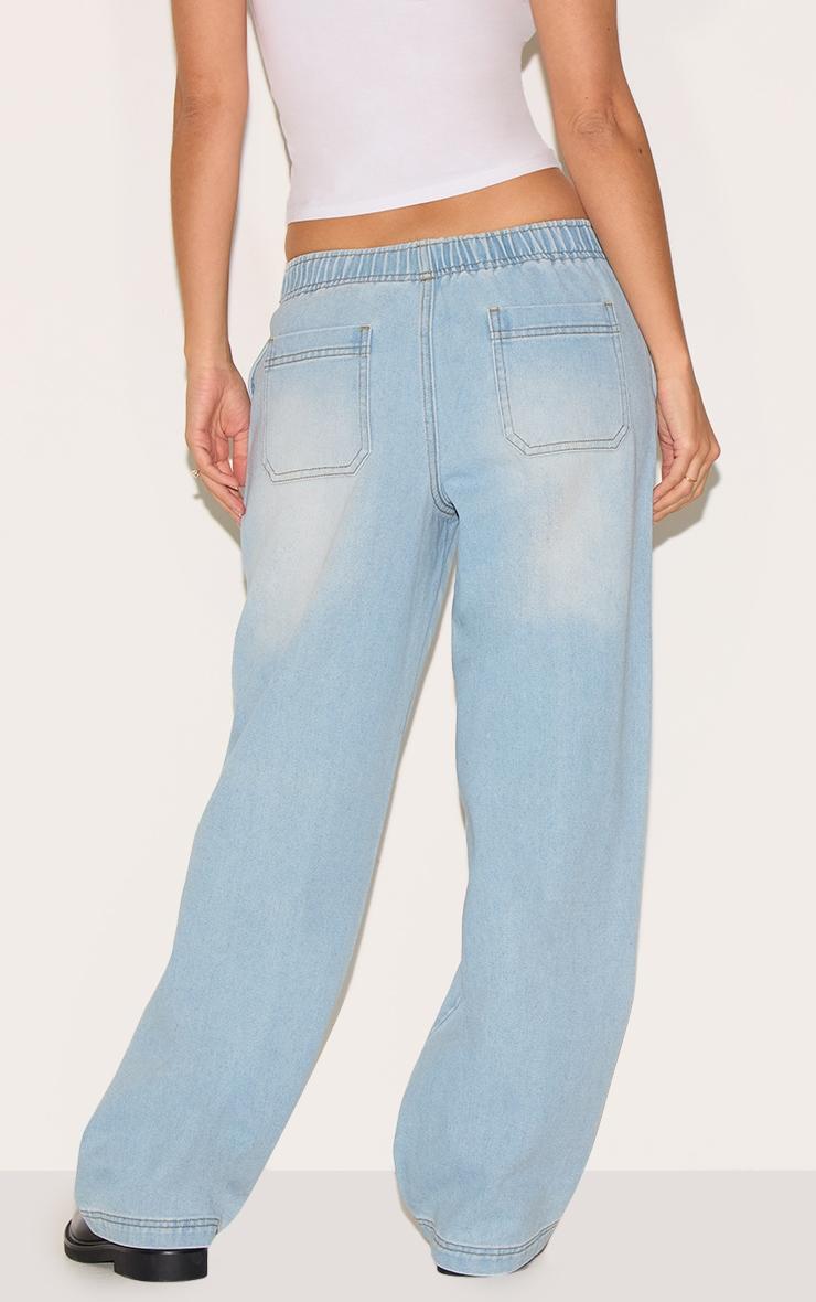  Light Blue Wash Elasticated Waistband Wide Leg Jeans Product Image