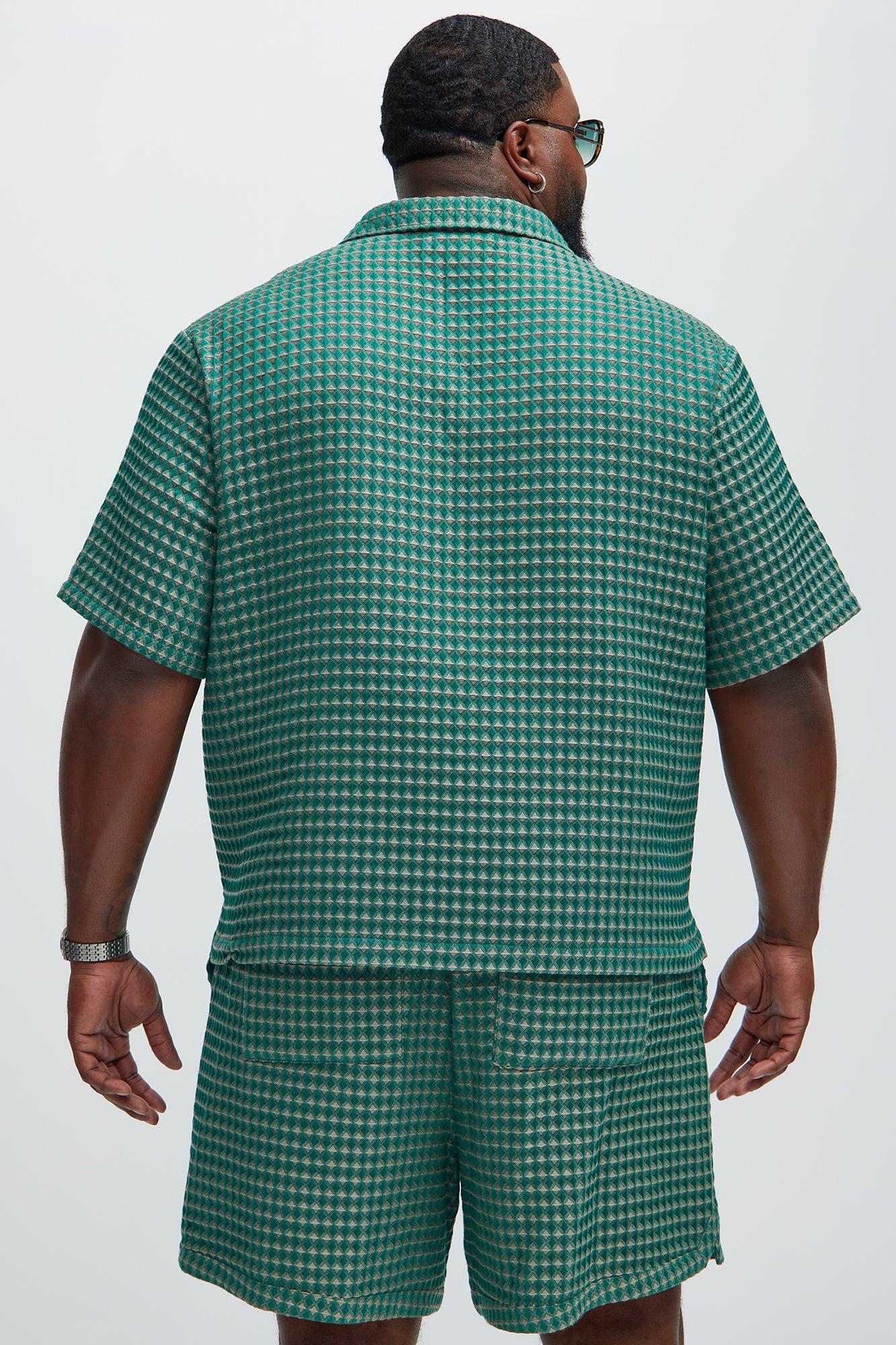 Dimensional Textured Button Up Shirt - Green/combo Product Image
