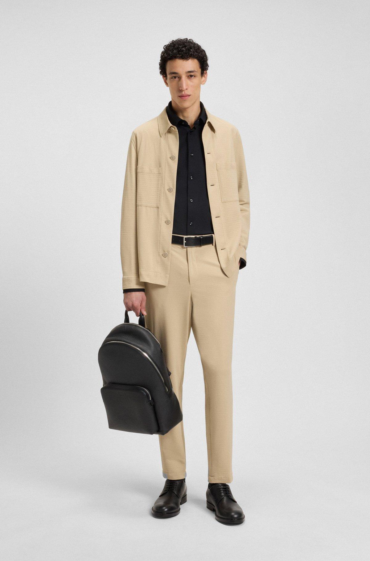 Slim-fit shirt in structured performance-stretch jersey Product Image