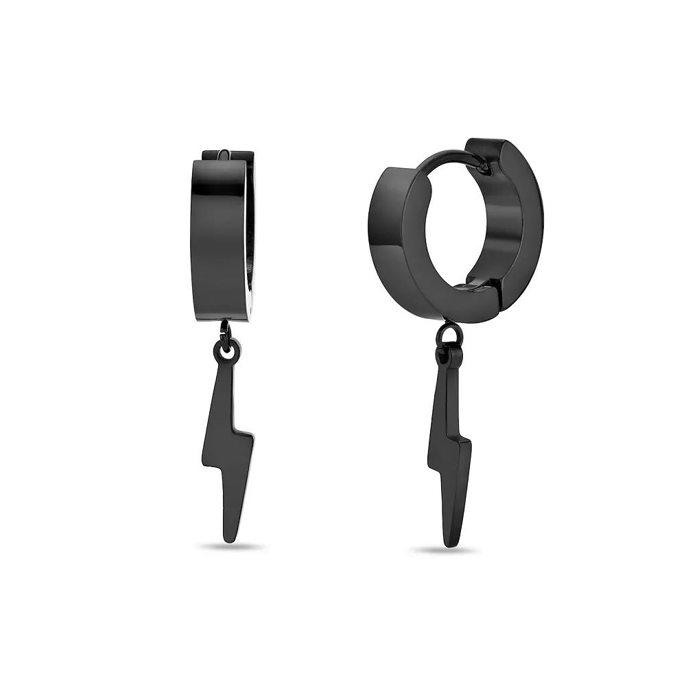 Men's LYNX Ion Plated Stainless Steel Bolt Hoop Earrings, Black Product Image