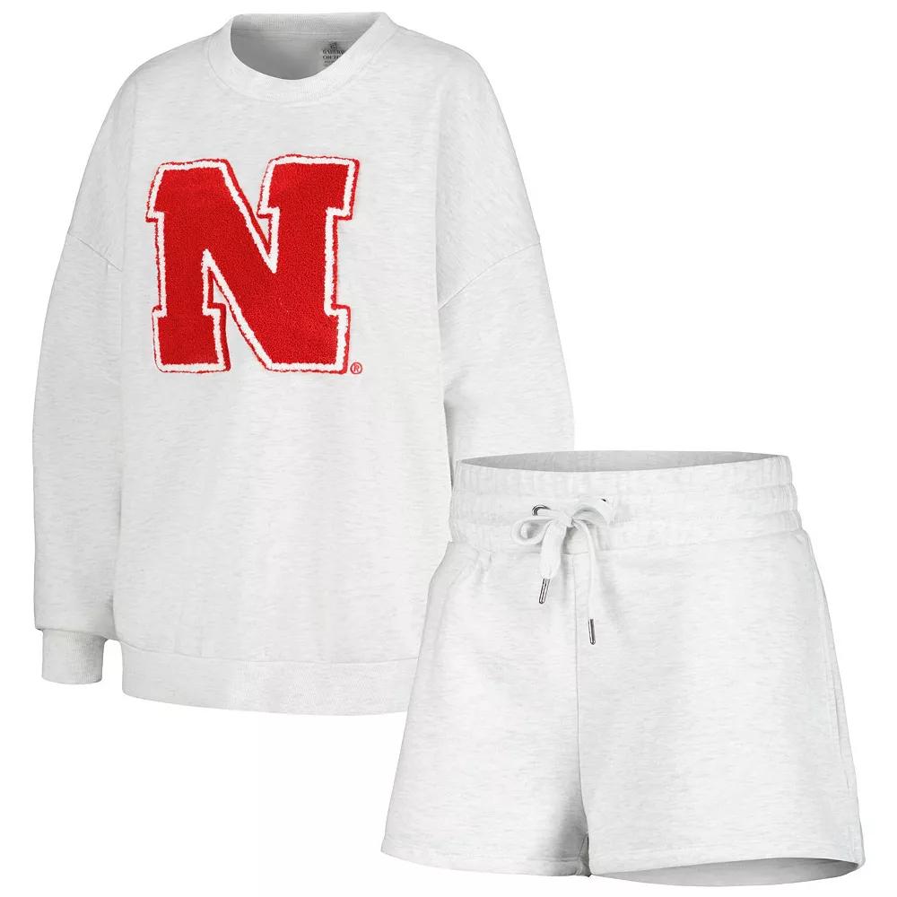 Women's Gameday Couture Ash Nebraska Huskers Team Effort Pullover Sweatshirt & Shorts Sleep Set, Size: 2XL, Black Product Image