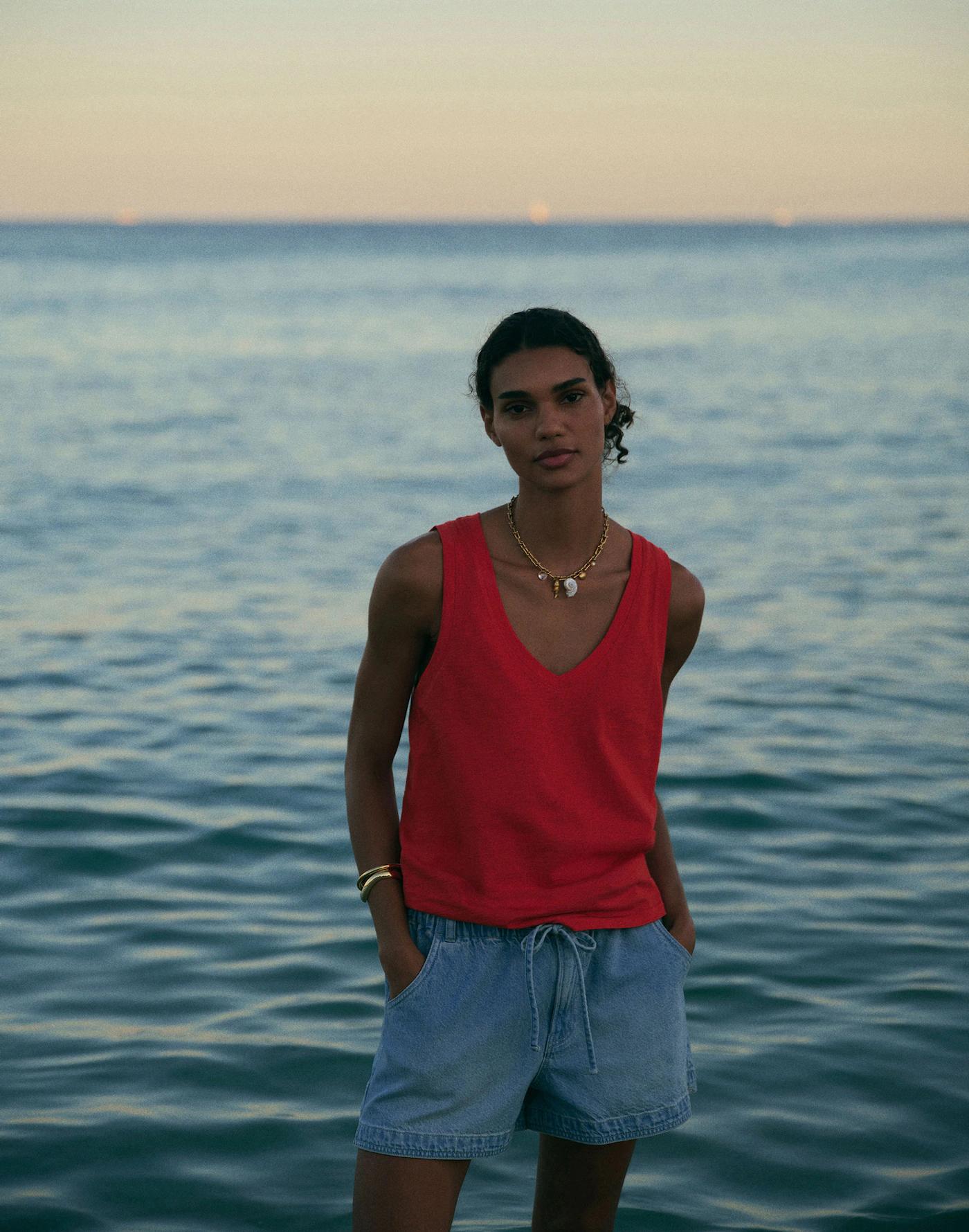 Tie-Waist Denim Shorts Product Image