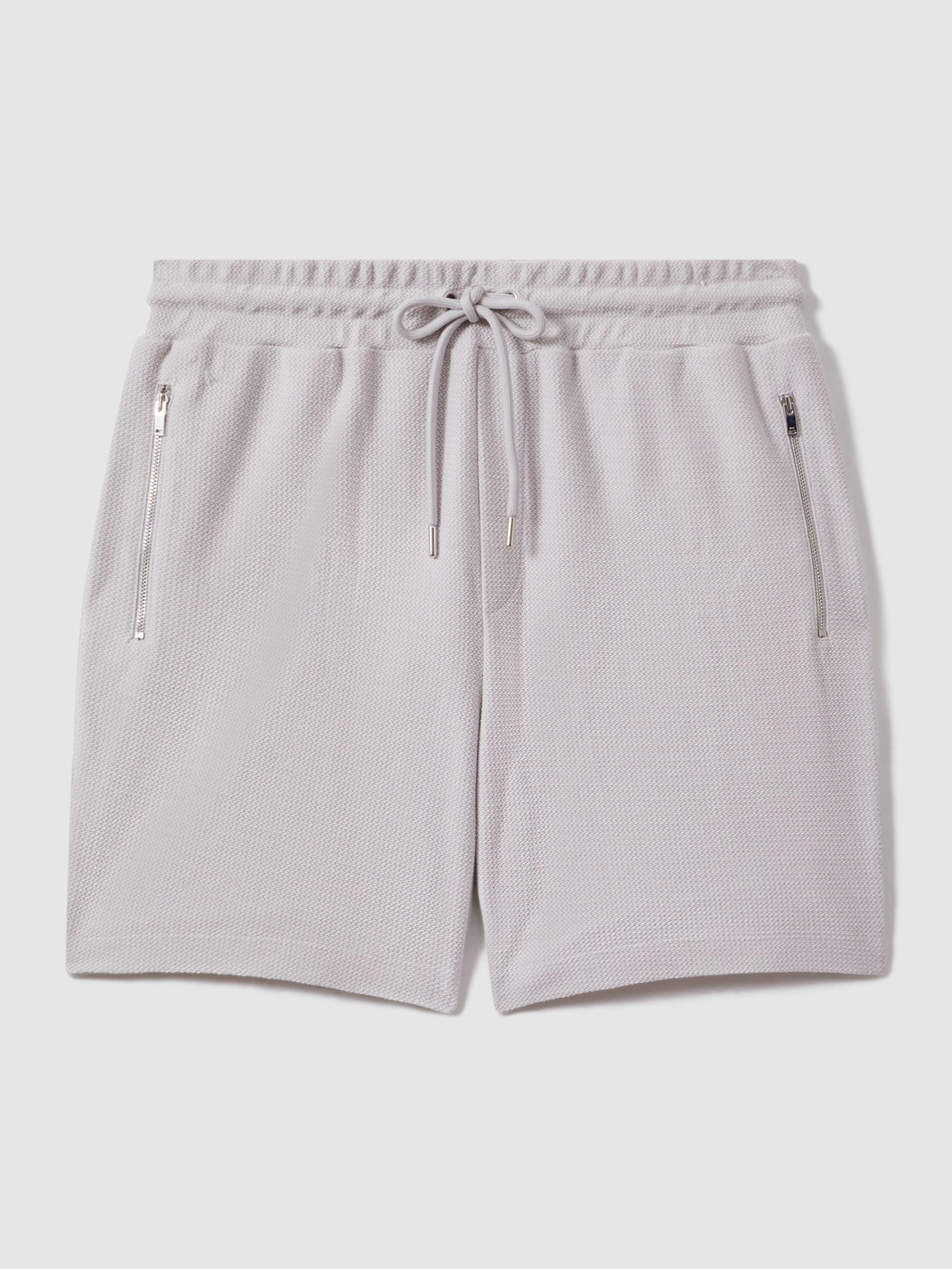 Textured Cotton Drawstring Shorts in Silver Product Image