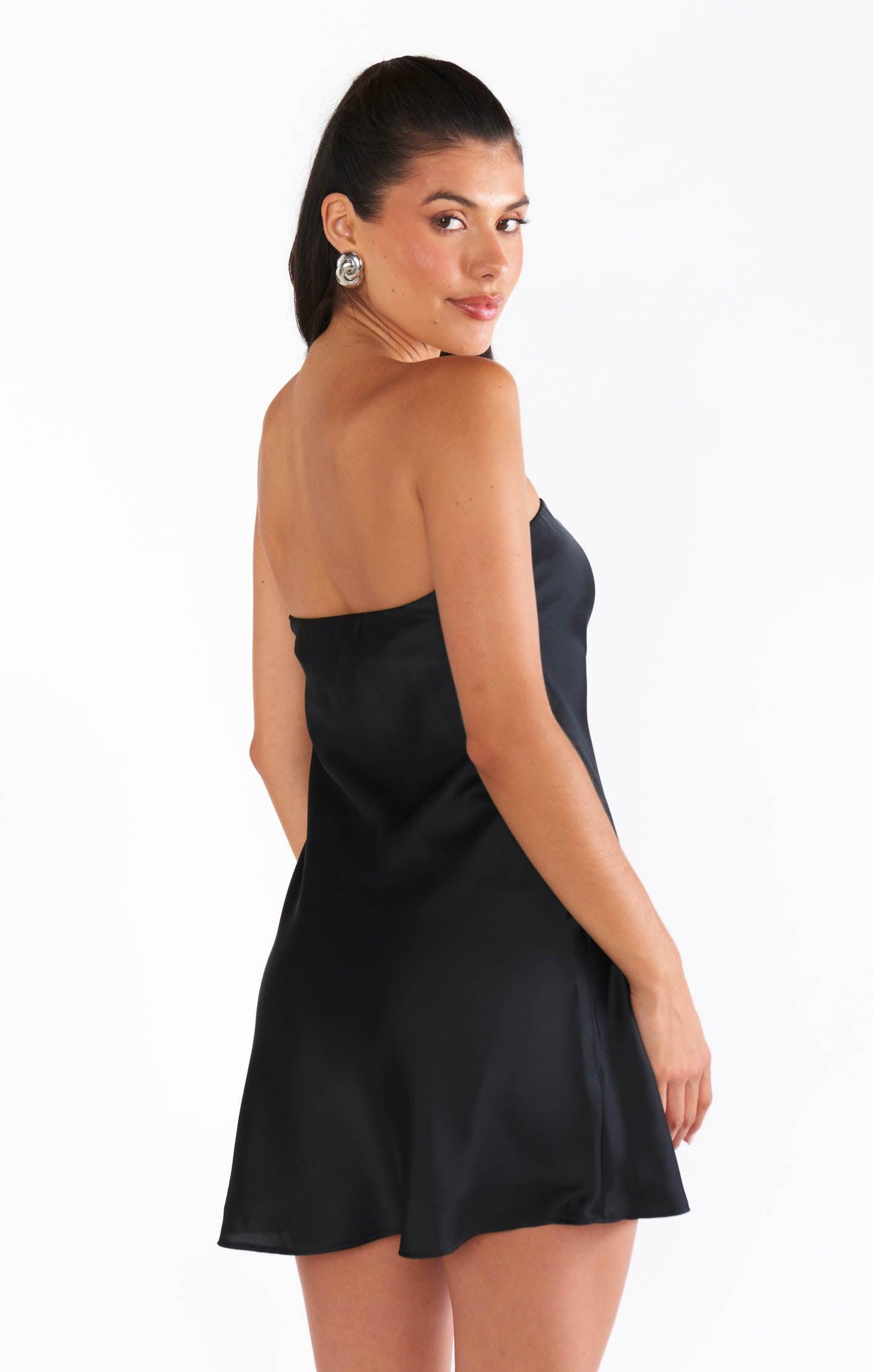 Taylor Tube Mini Dress ~ Black Luxe Satin Product Image