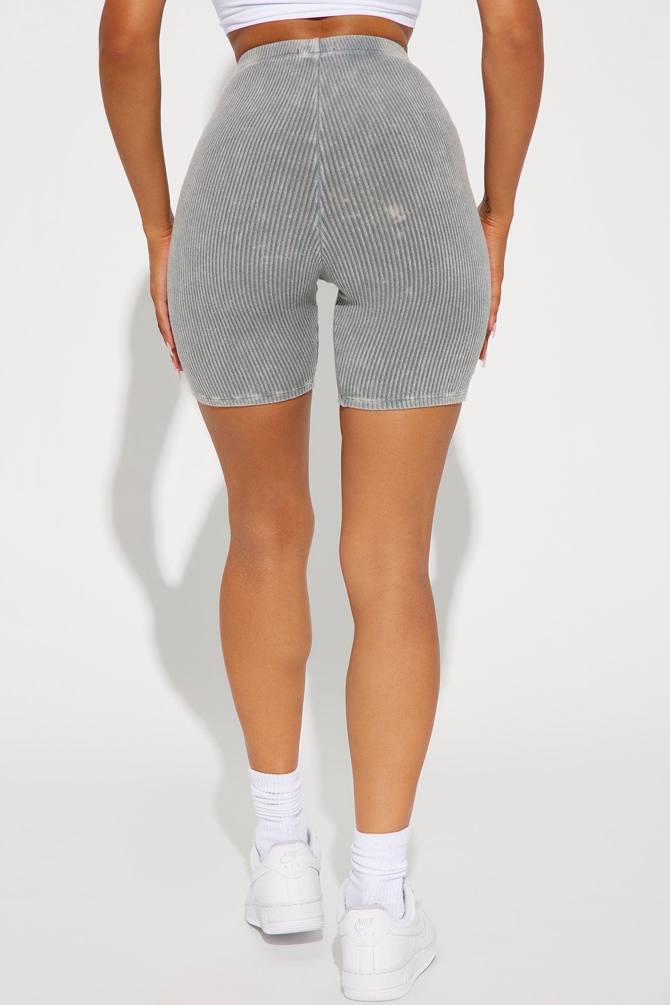 Never Too Late Washed Biker Short - Heather Grey Product Image