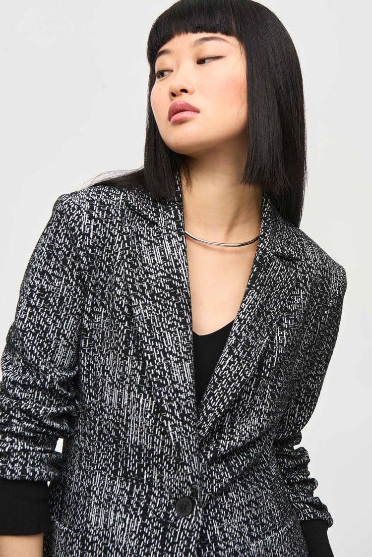 Tweed Knit Fitted Blazer- Black/ Off White Product Image