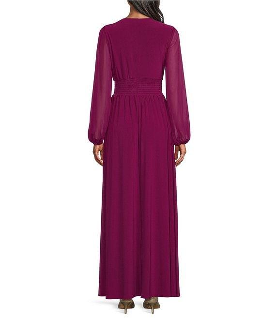 Marina Long Illusion Sleeve V-Neck Chiffon Maxi Dress Product Image