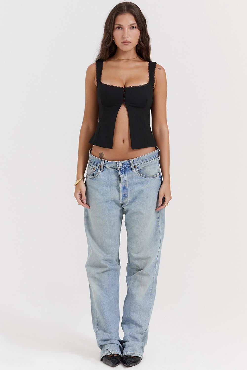 Noura  black lace trim top Product Image