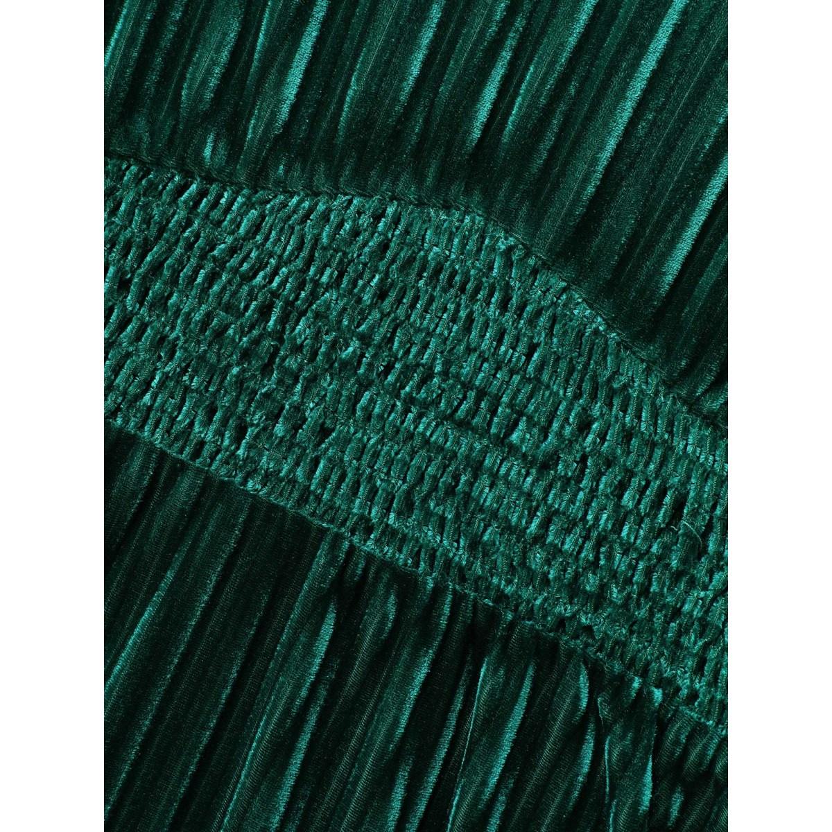 Plus Size Velvet V-neck Ruched Skirt Midi Dress Cyan Women Cocktail Texture Party Curvy Bloomchic 10/M Product Image