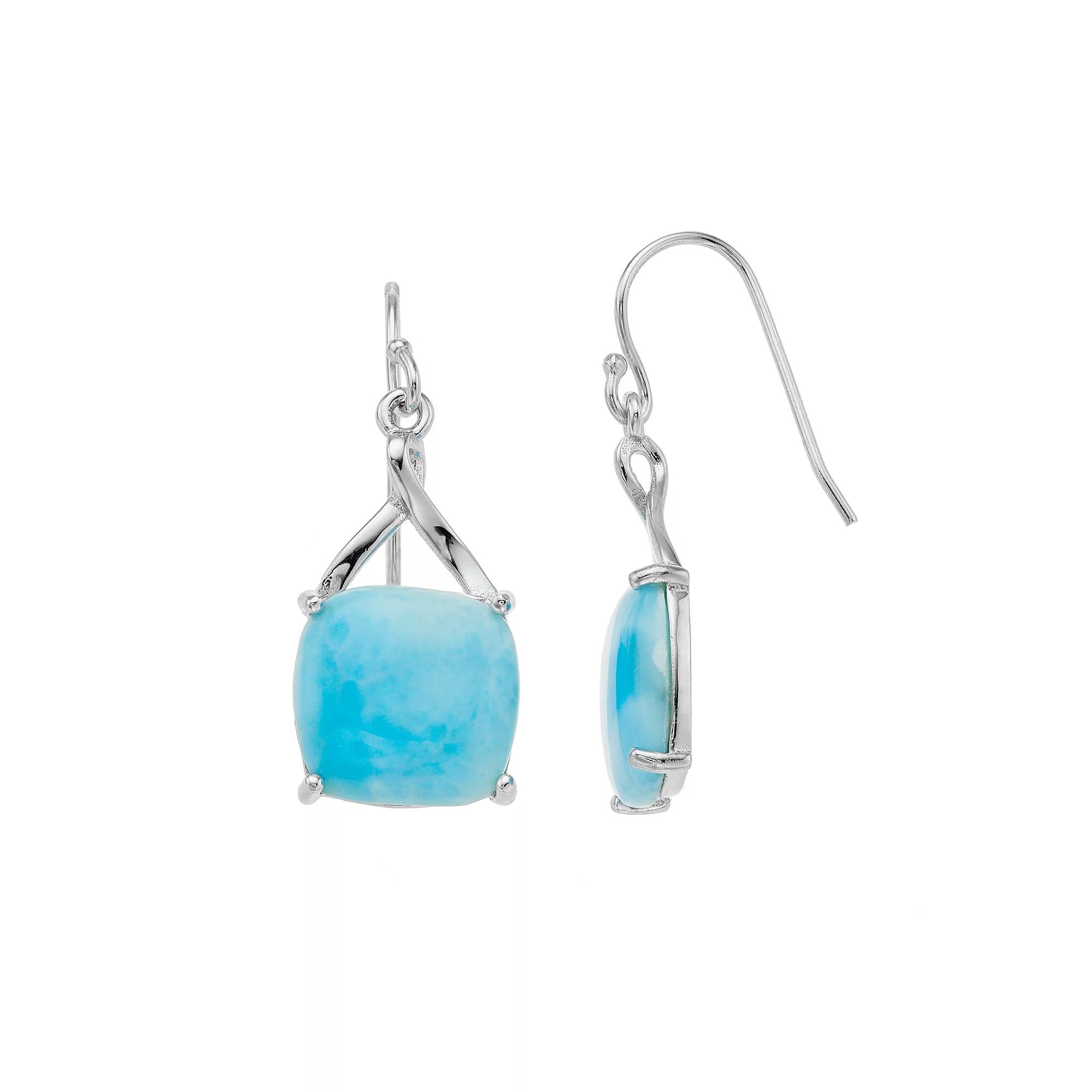 Sterling Silver Larimar Cabochon Drop Earrings, Women's Product Image