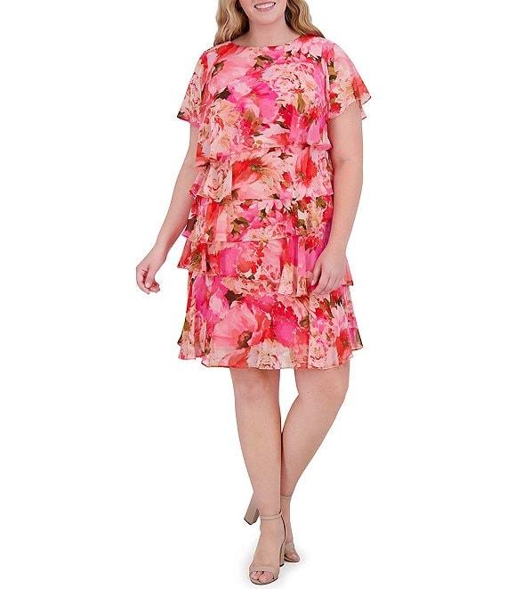 Jessica Howard Plus Size Tiered Floral Print Dress Product Image