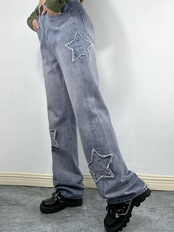 Distressed Star Patch Boyfriend Jeans Product Image