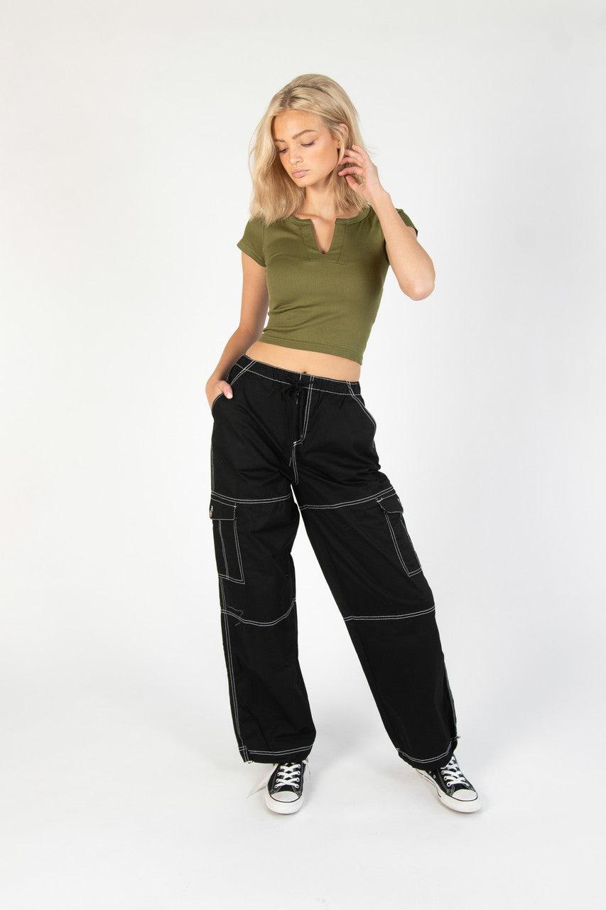 Caper Green Seamless Ribbed Notch Neck Tee Product Image