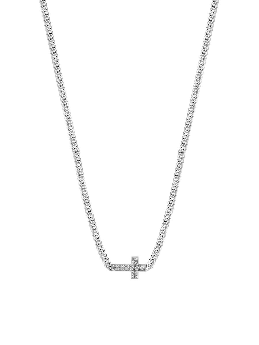 Mens COLLECTION Diamond & 925 Sterling Silver Cross Necklace Product Image