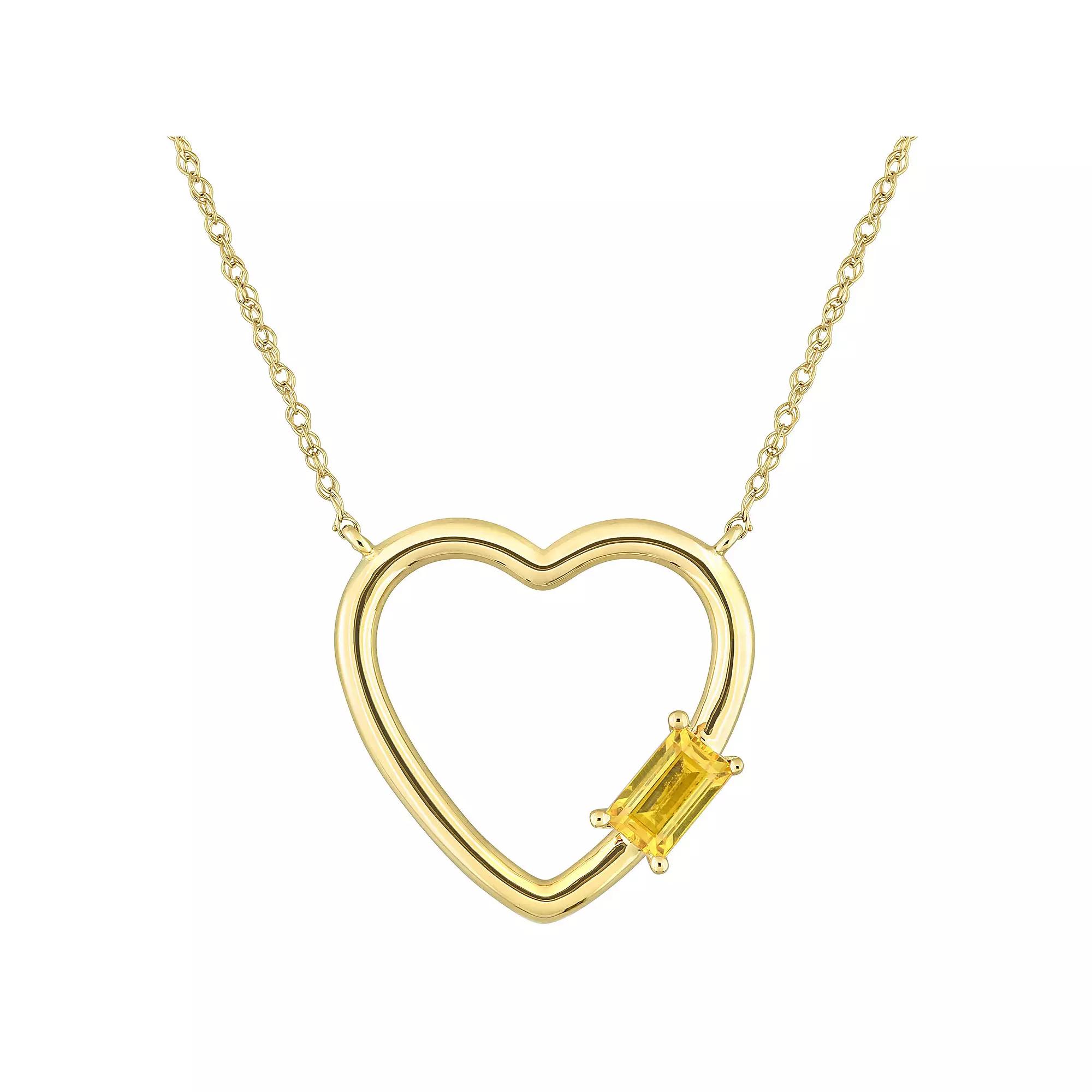 Stella Grace 10k Gold Yellow Sapphire Open Heart Pendant Necklace, Womens Product Image