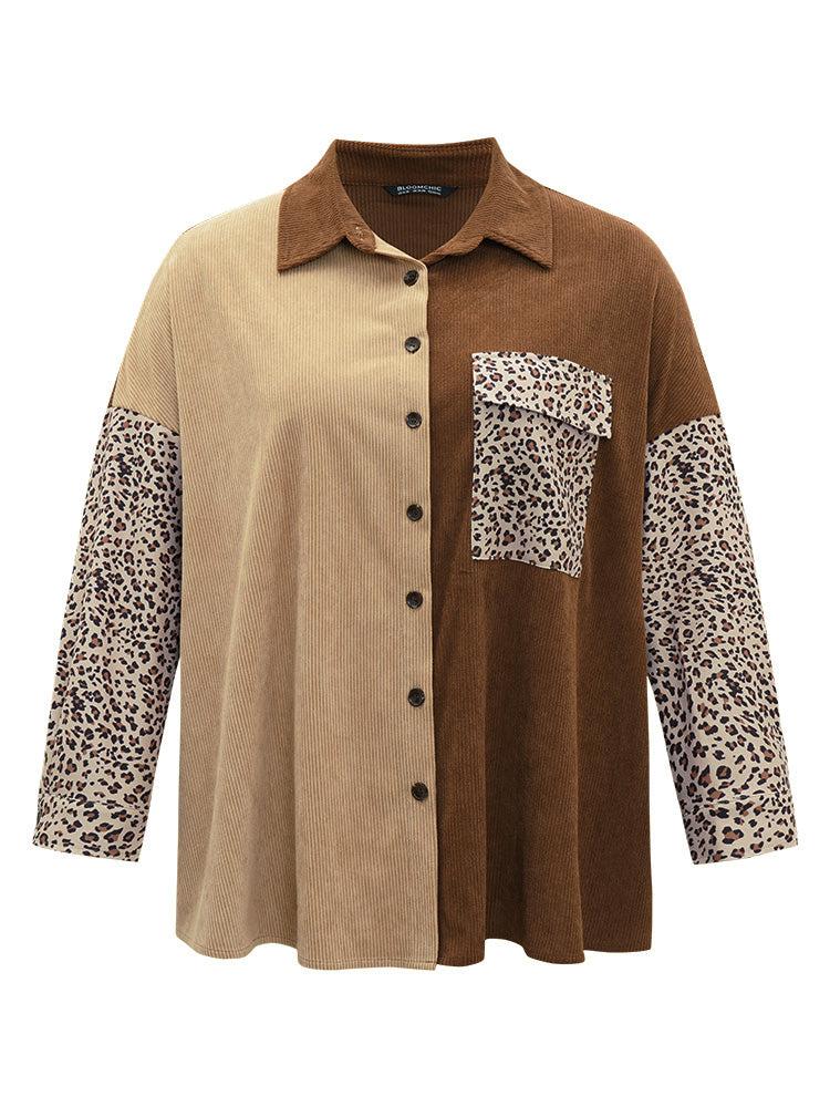 Leopard Patchwork Pocket Contrast Button Through Coat Female Product Image