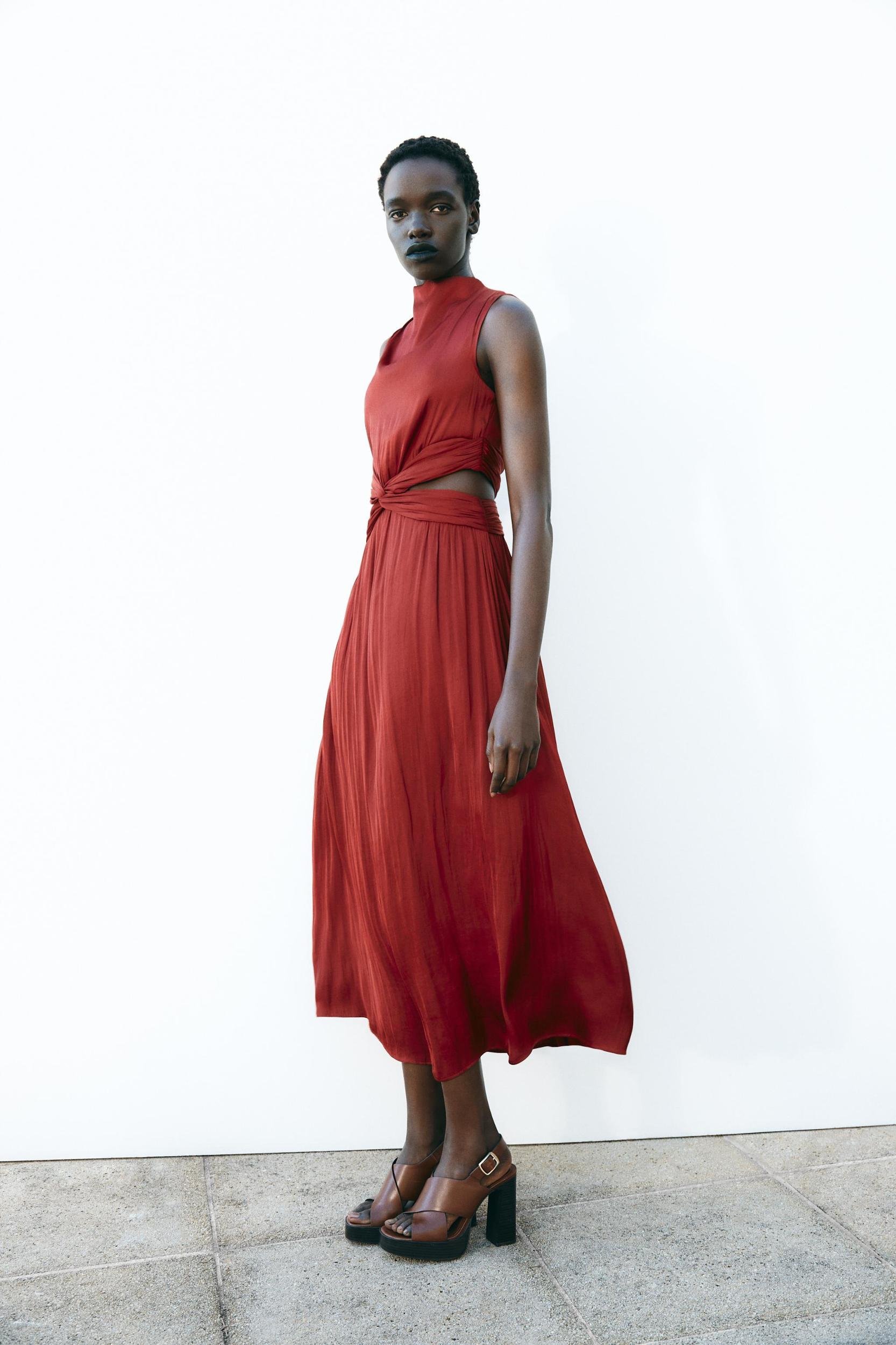 SATIN EFFECT CUT OUT MIDI DRESS Product Image