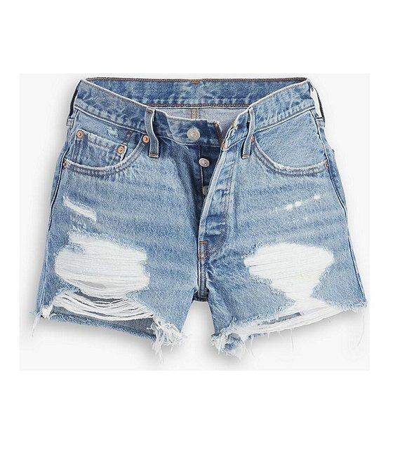Levi's® 501® Original High-Rise Destructed Frayed Hem Denim Shorts Product Image