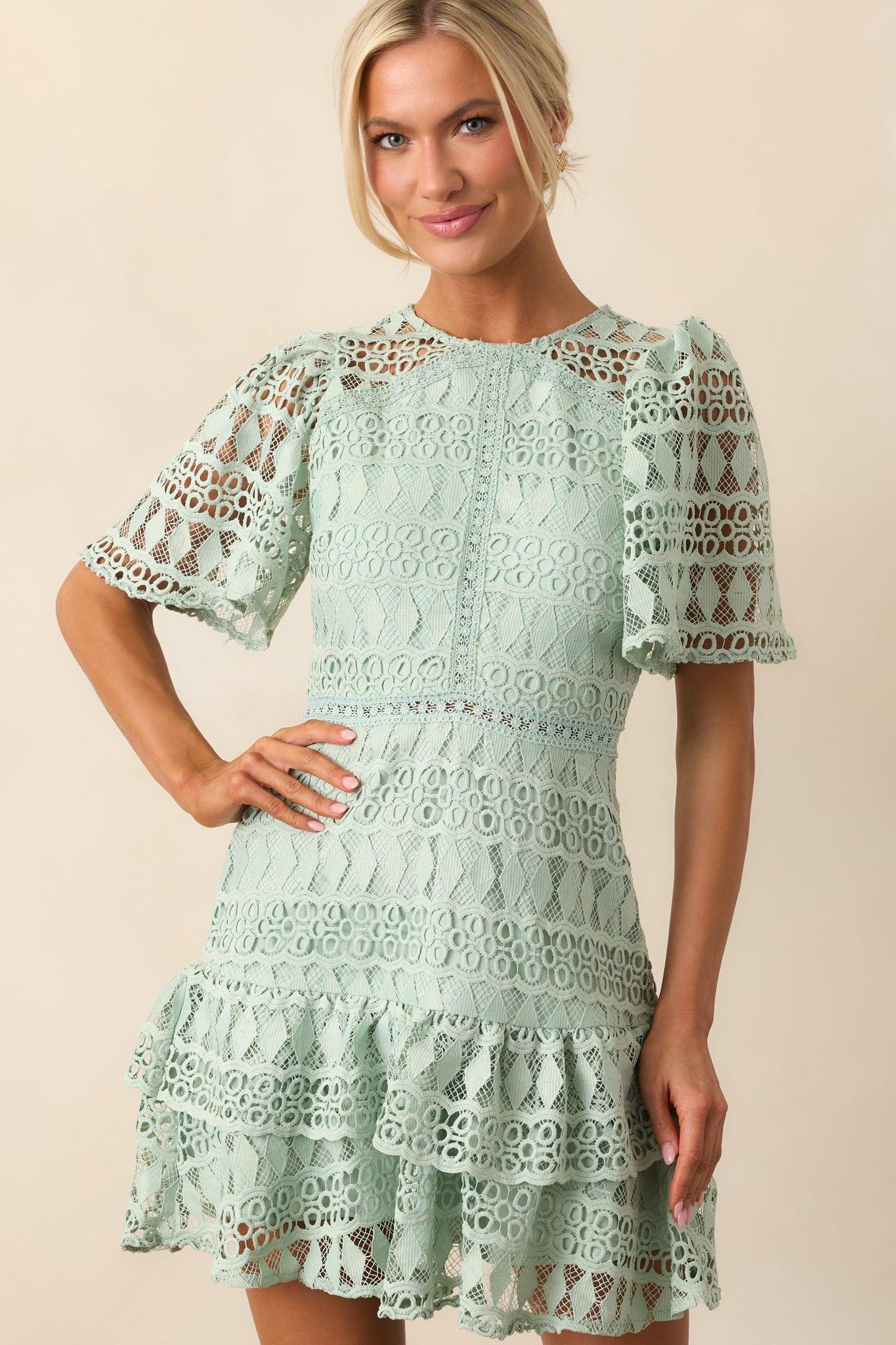 Perfect Ending Mint Green Embroidered Eyelet Mini Dress Product Image