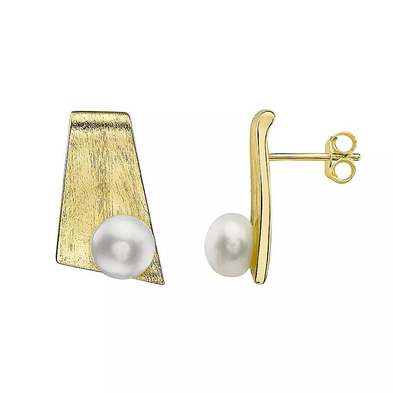 14k Gold Over Sterling Silver Freshwater Cultured Pearl Rectangle Stud Earrings, Womens, Gold Tone Product Image