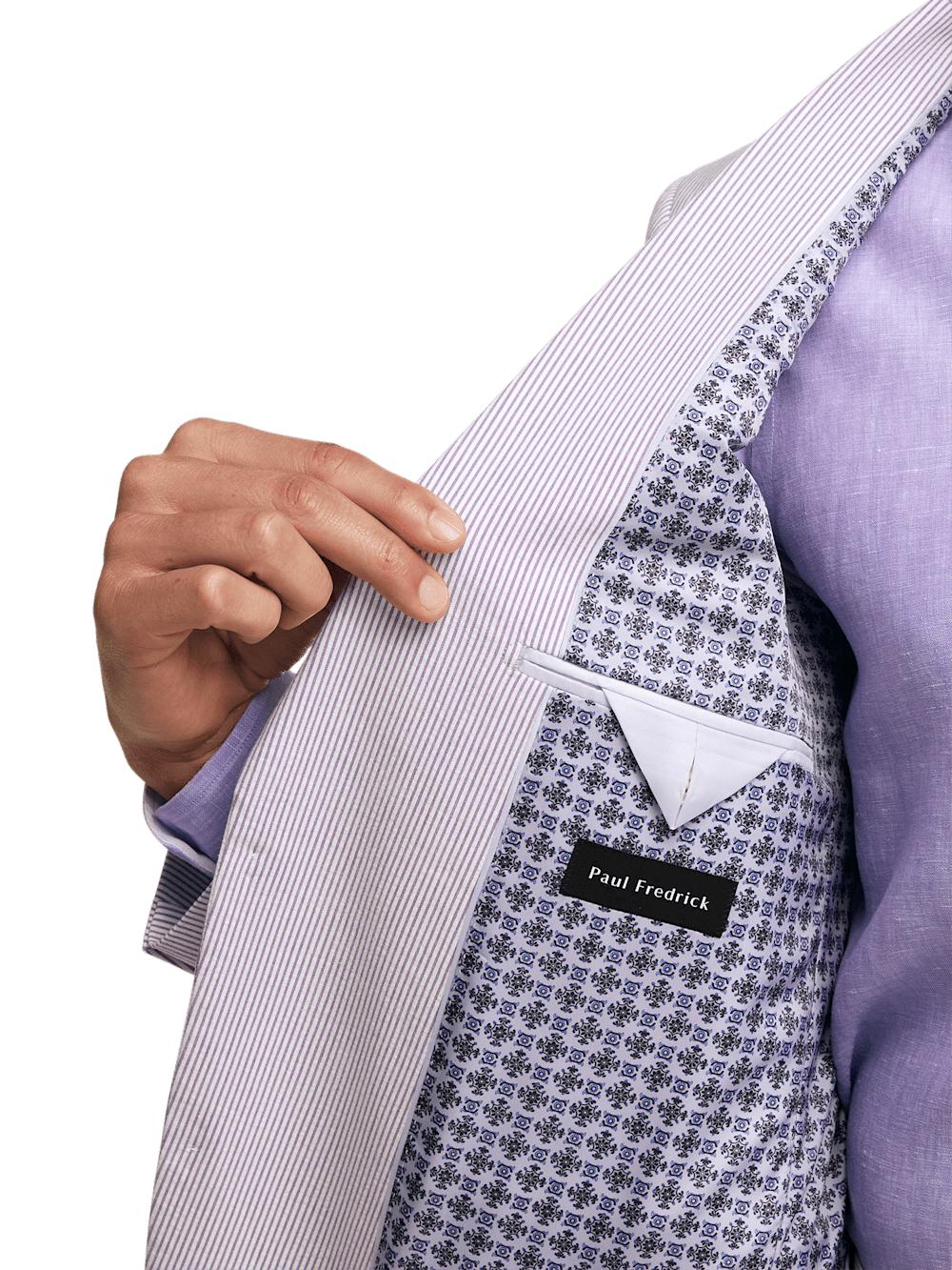 Cotton Stretch Stripe Seersucker Single Breasted Notch Lapel Suit Jacket - Purple/white Product Image
