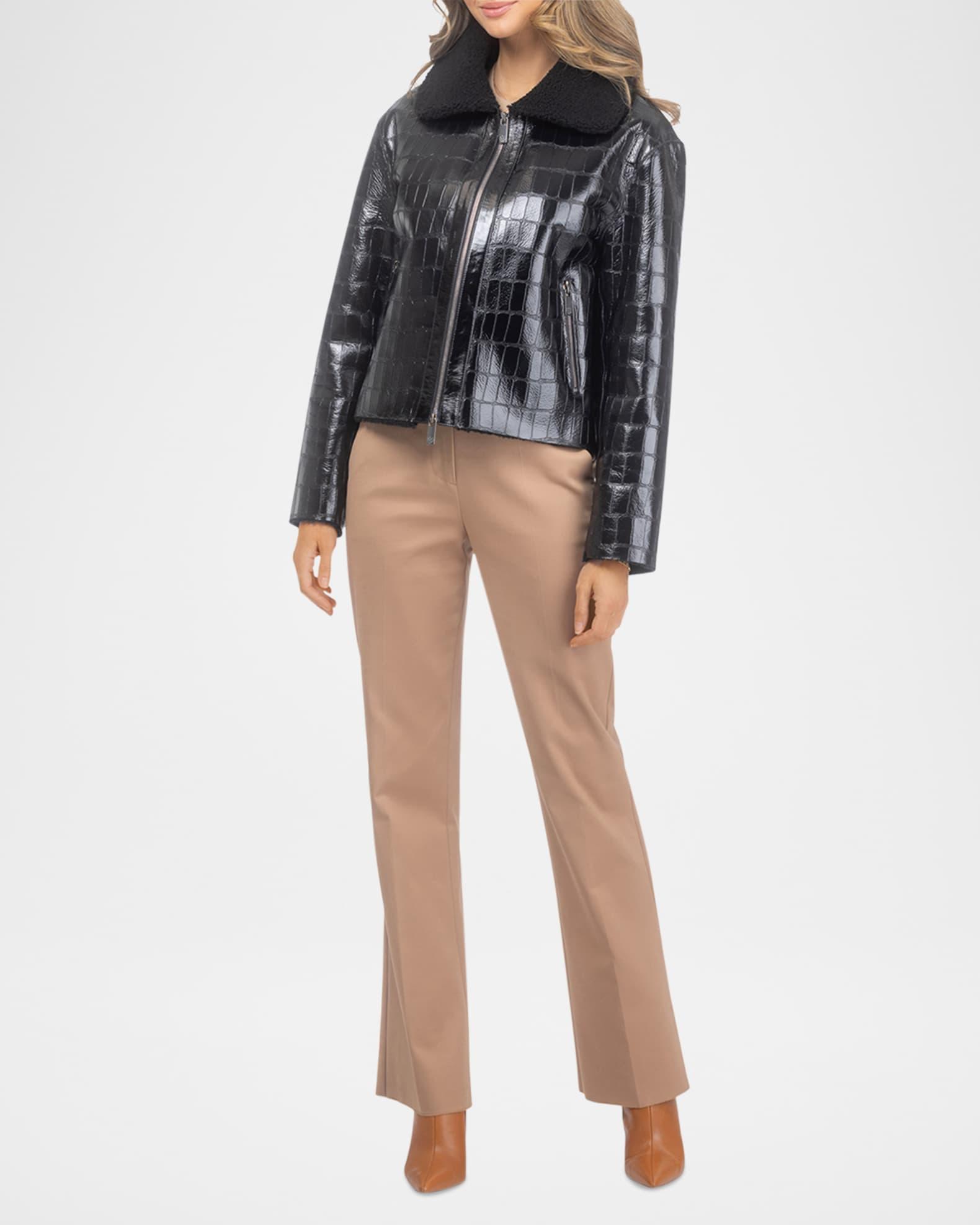 Shearling Lamb Croco Embossed Zip Jacket Product Image