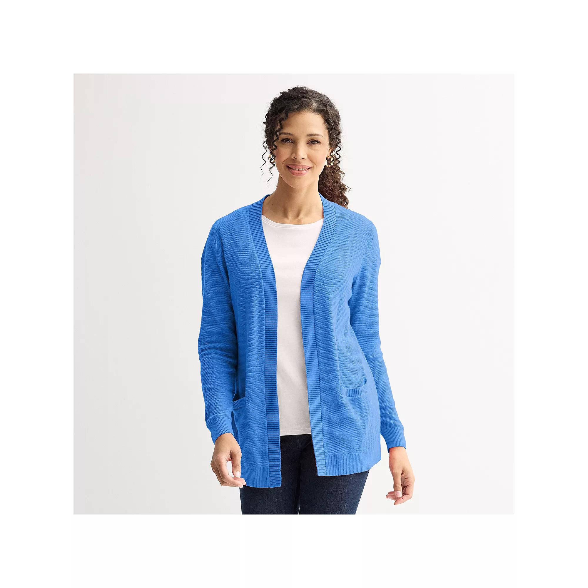 Petite Croft & Barrow® Open-Front Cardigan with Pockets, Women's, Size: Large Petite, Daydream Purple Product Image