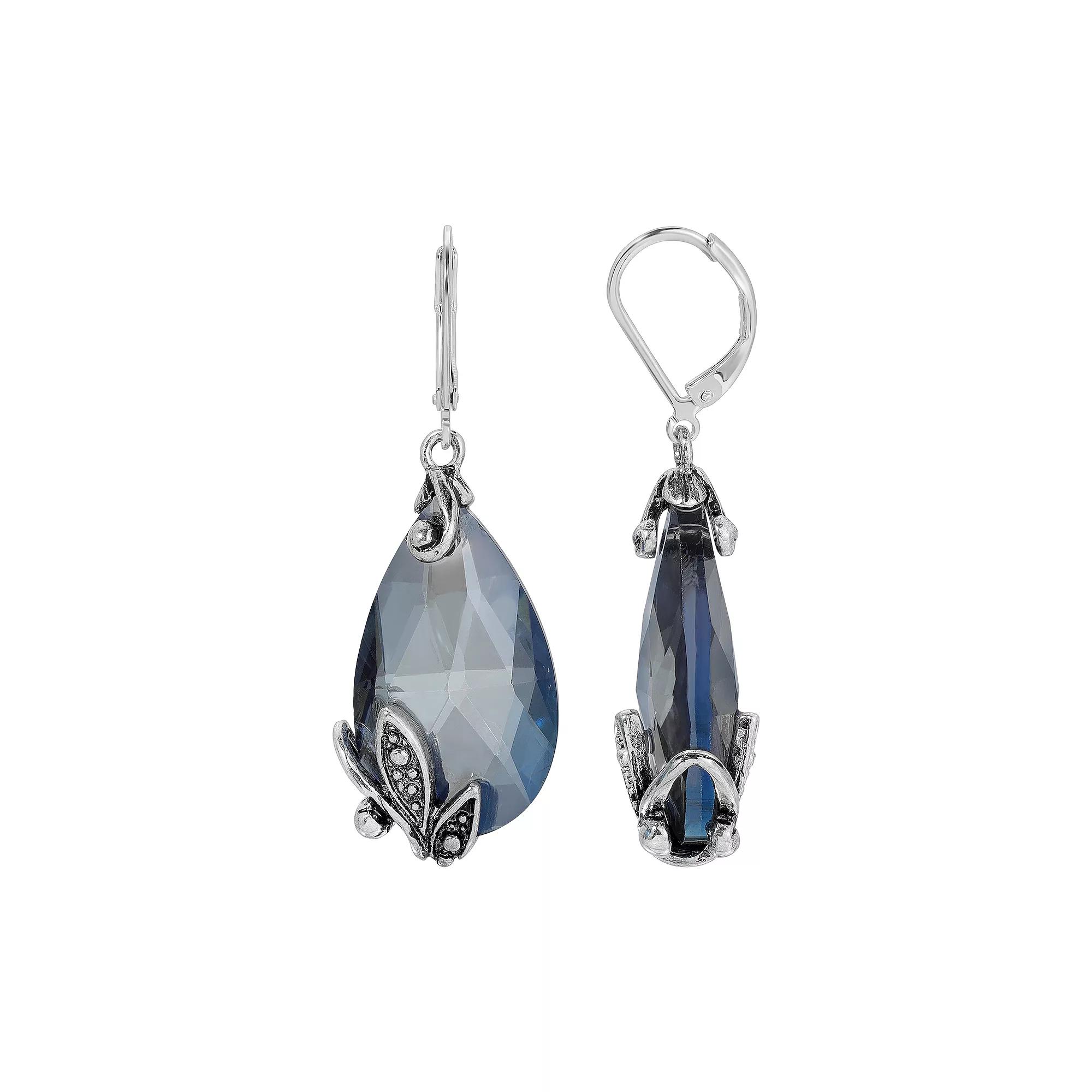 1928 Silver Tone Glass Crystal Teardrop Leverback Earrings, Women's, Purple Product Image