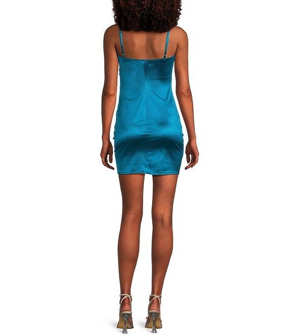 Honey and Rosie Square Neck Faux Wrap Satin Dress Product Image