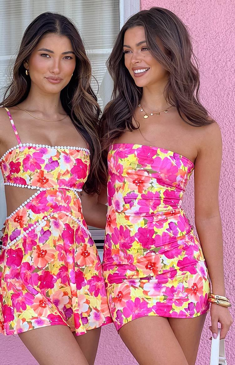 Lee Yellow Floral Pop Strapless Mini Dress Product Image