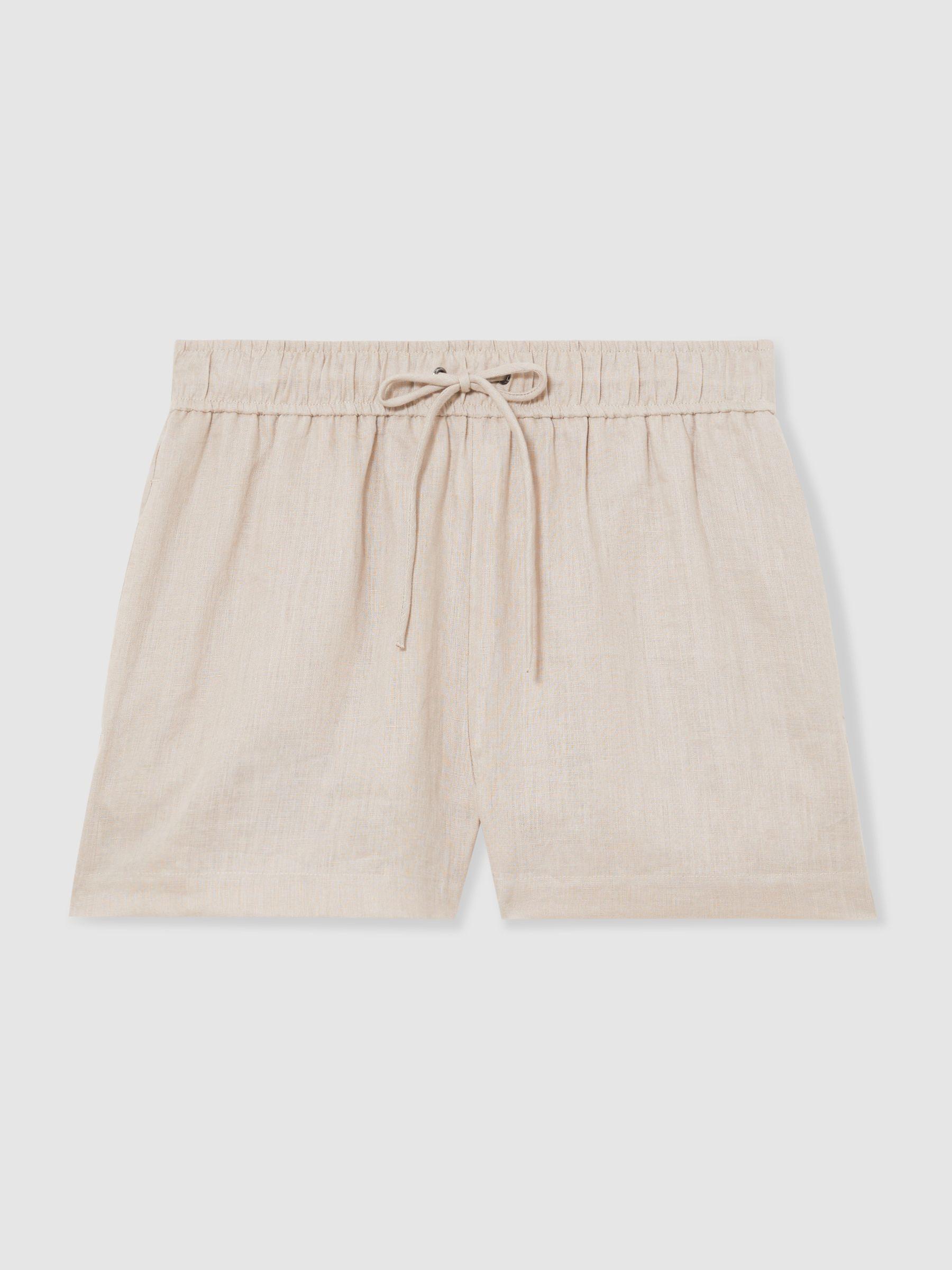Linen-Blend Drawstring Shorts in Neutral Product Image