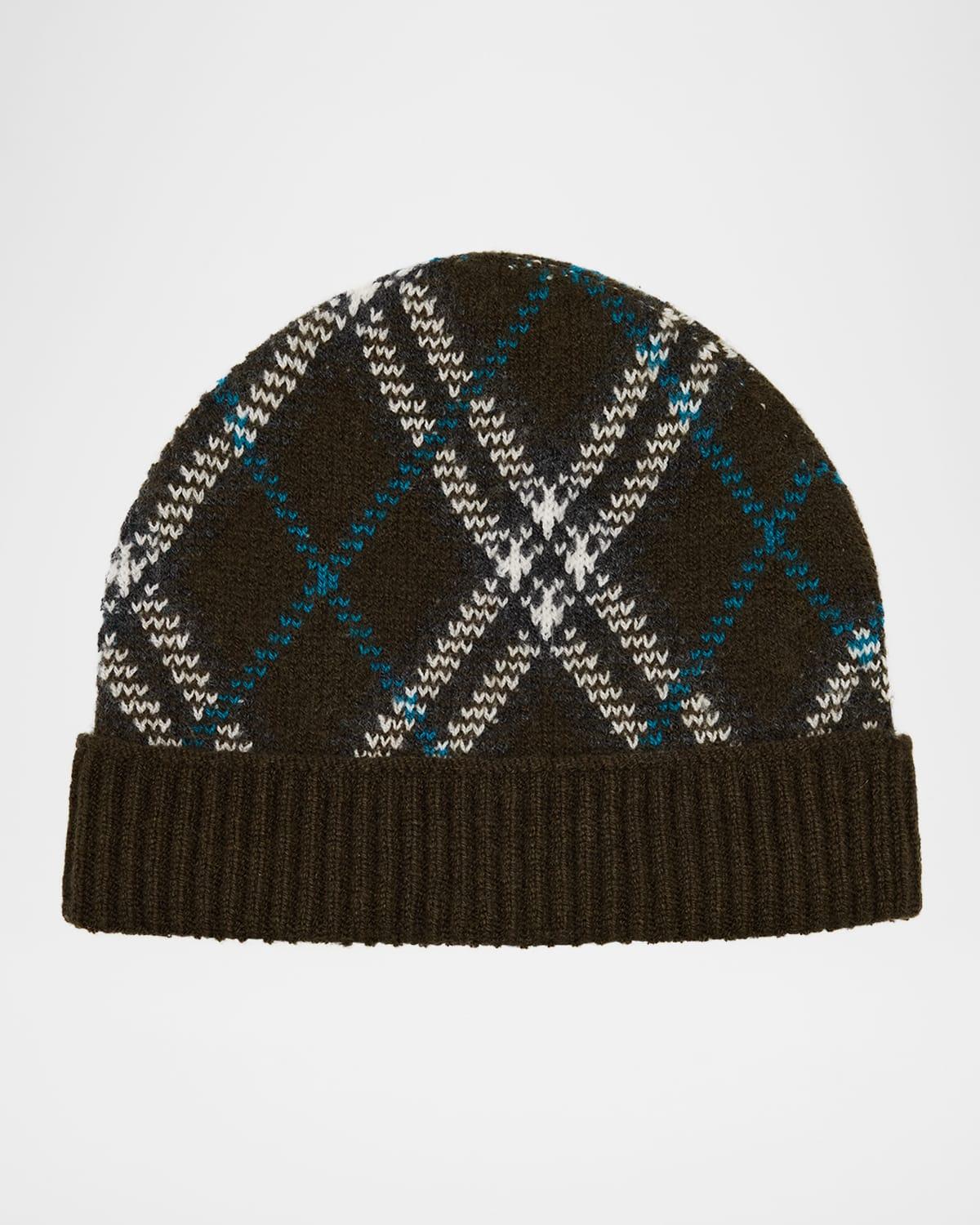 Mens Check Cashmere Beanie Product Image