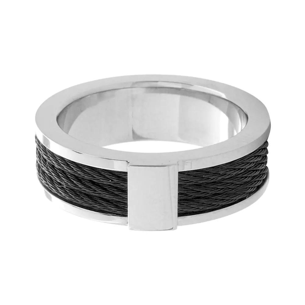 Men's Black Cable Inlayed Comfort Fit Ring, Size: 12, Two Tone Product Image