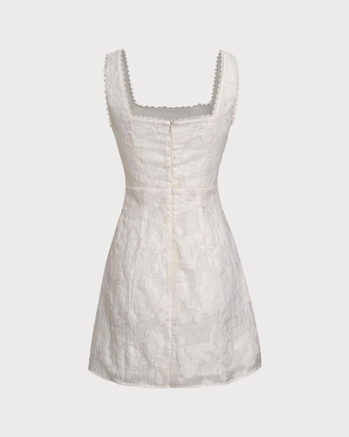 White Textured Square Neck Slip Mini Dress Product Image