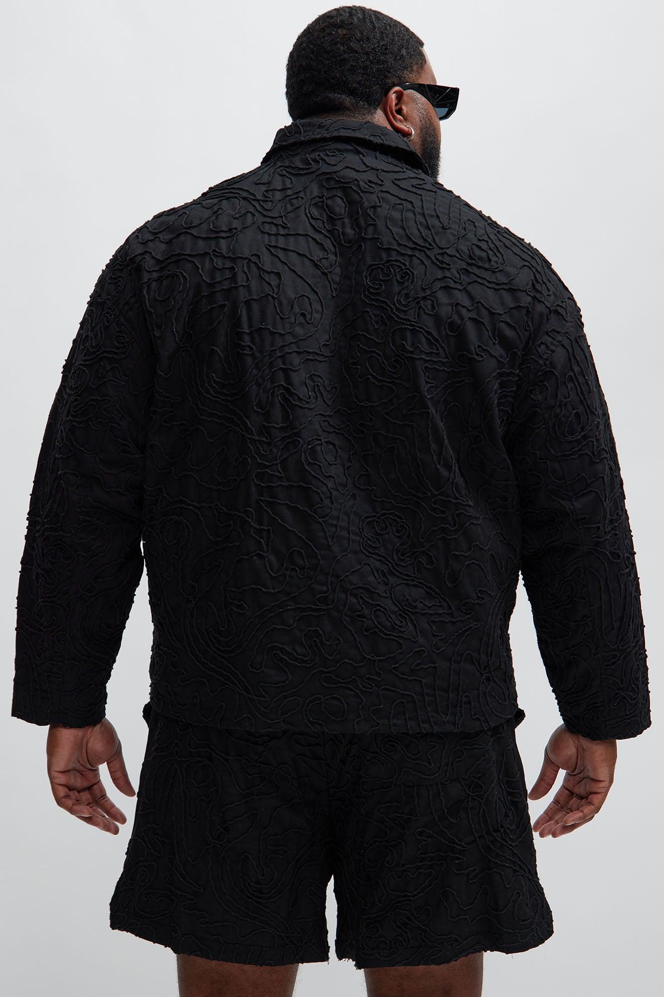 Swirl Jacquard Linen Boxy Jacket - Black Product Image