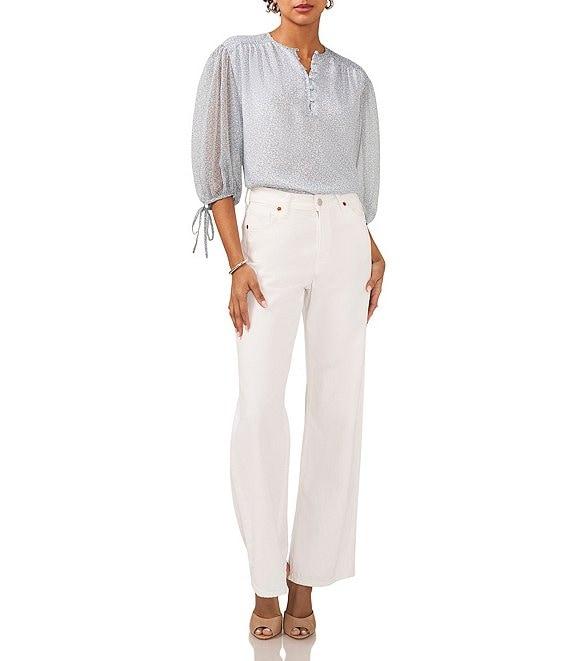 1. STATE Woven Floral Print Spilt Round Neck Pintuck 3/4 Sleeve Blouse Product Image