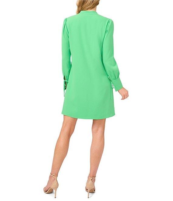 CeCe Crepe V-Neck Cuffed Long Cuffed Sleeves Tie Shift Dress Product Image